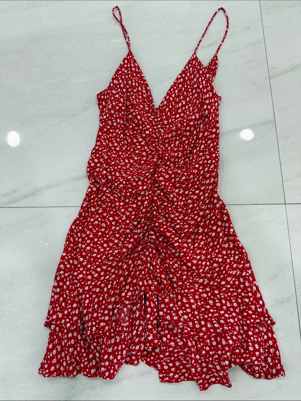 Red Floral Spaghetti-Strap Sundress